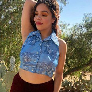 70s blue crop vest